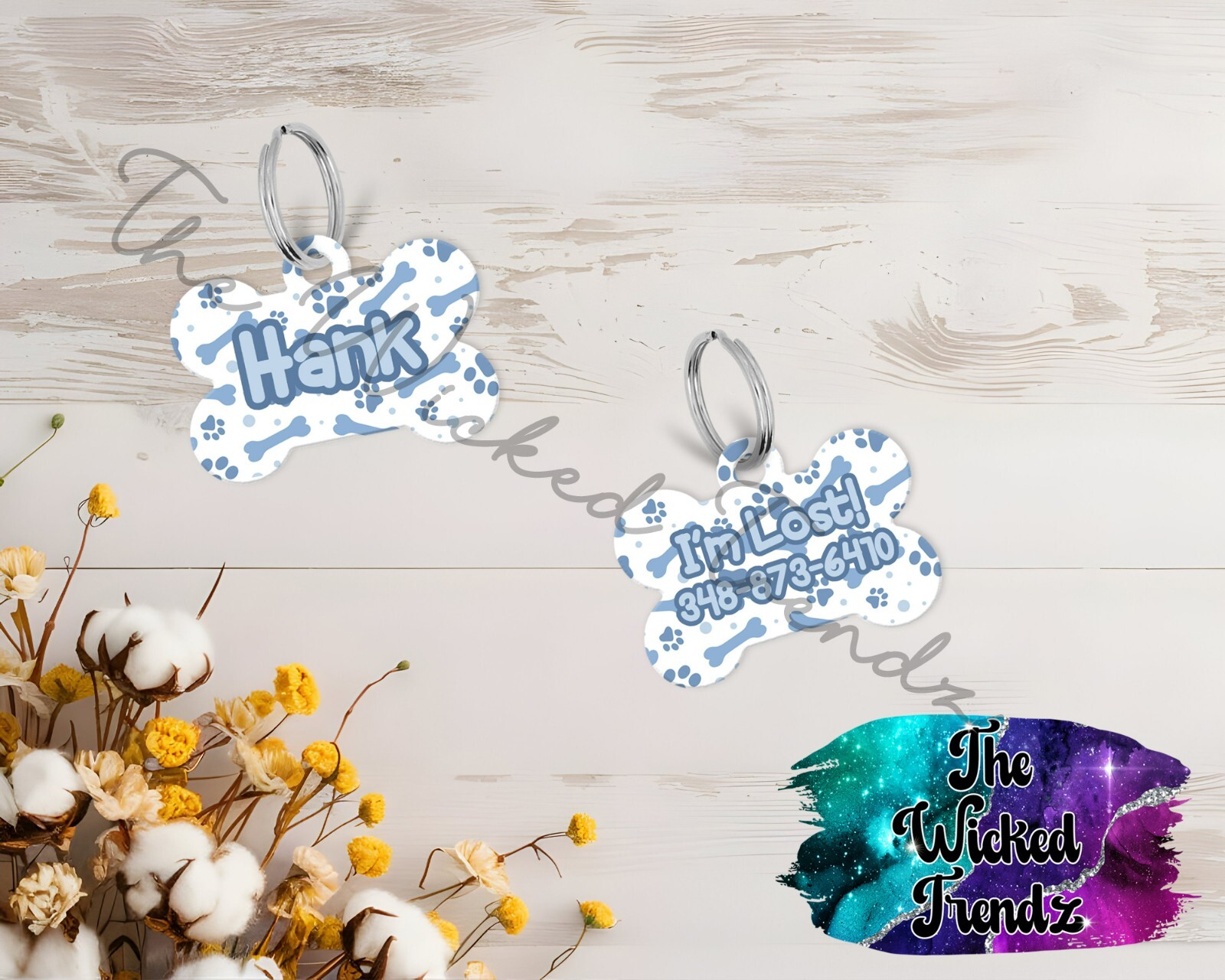 Cute Paw Print Blue Green Purple Custom Personalized Pet Name ID Dog Tag Number
