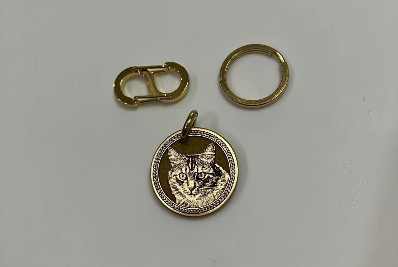 Custom Pet Photo ID Tag | 4 Border Styles & 4 Sizes | Solid Brass Coin