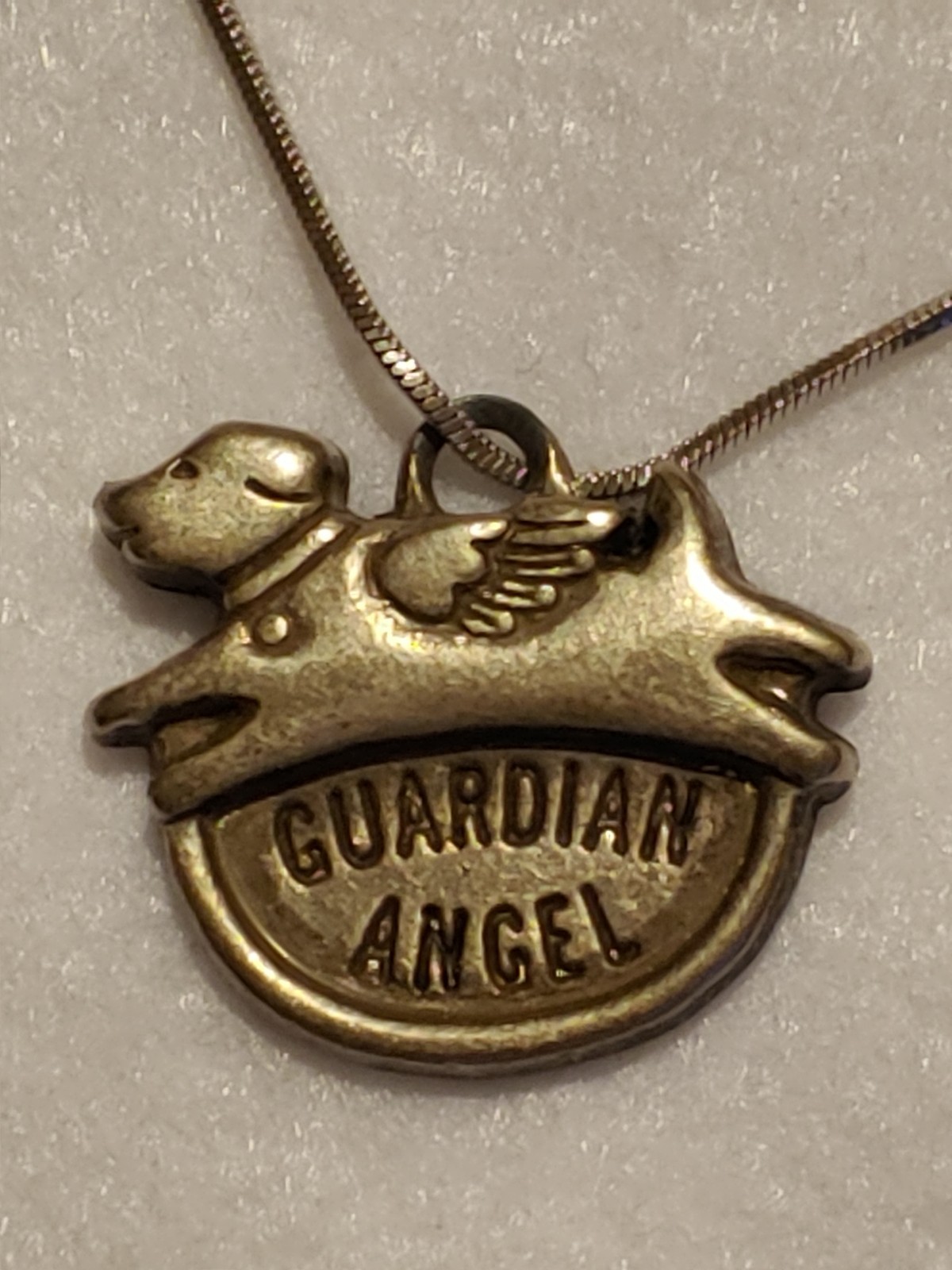 Necklace & Guardian Angel Dog Pendant – silvertone – 17.5 in necklace – Vintage