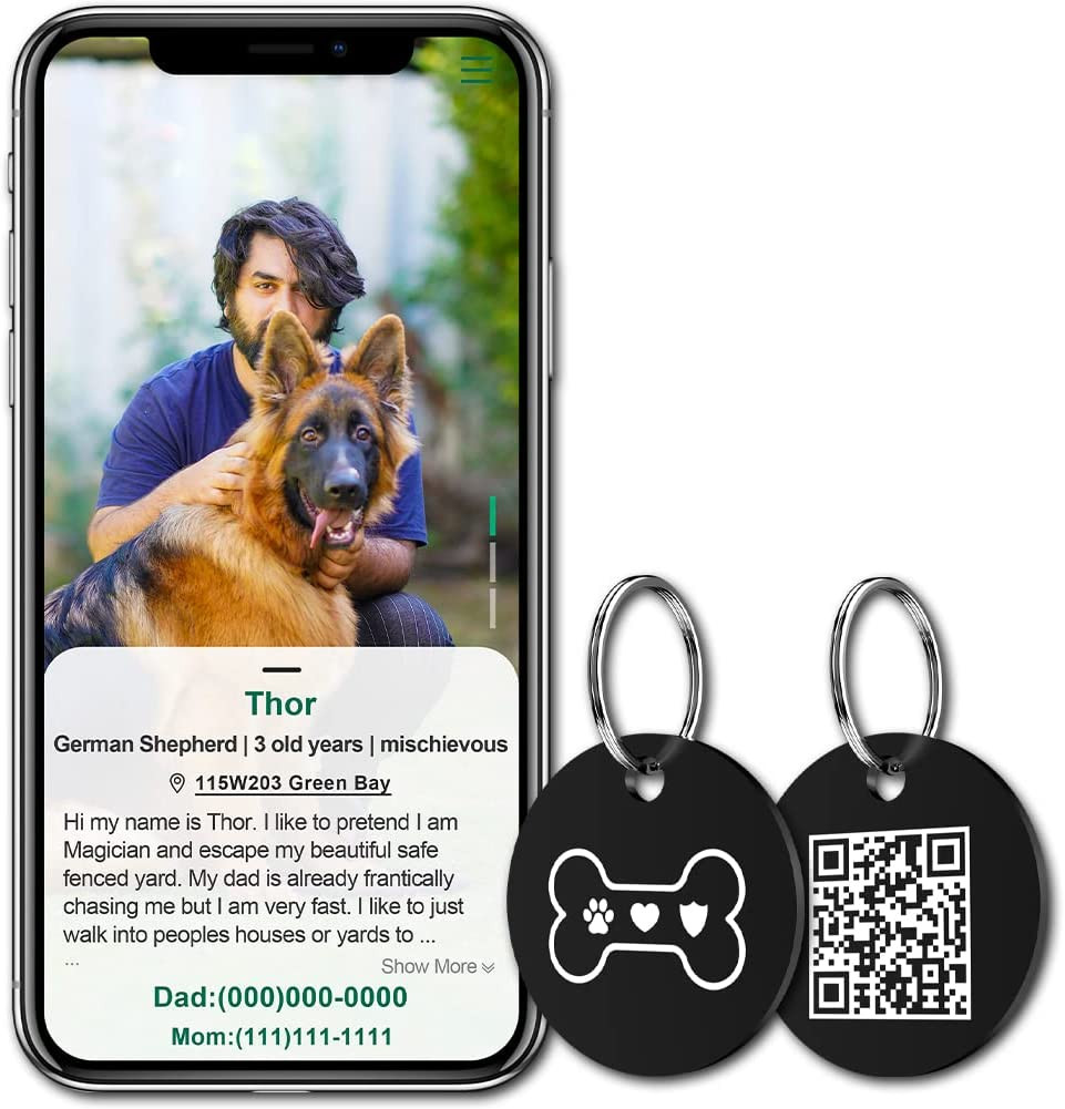 Stainless Steel QR Code Pet ID Tags with Online Profile for Instant Pet Location