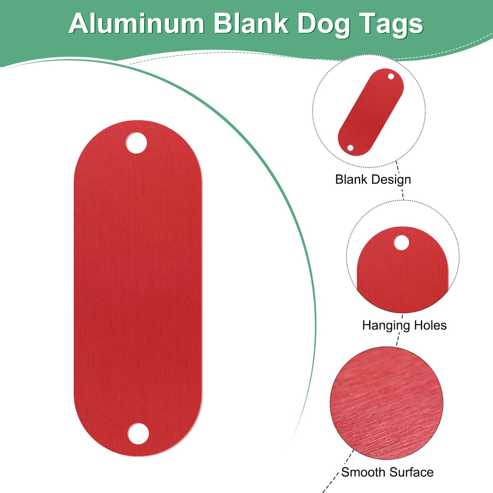 25-Pack 2″ x 0.75″ x 0.04″( L x W x T ) Blank Dog Tags [Red, 2 Holes]