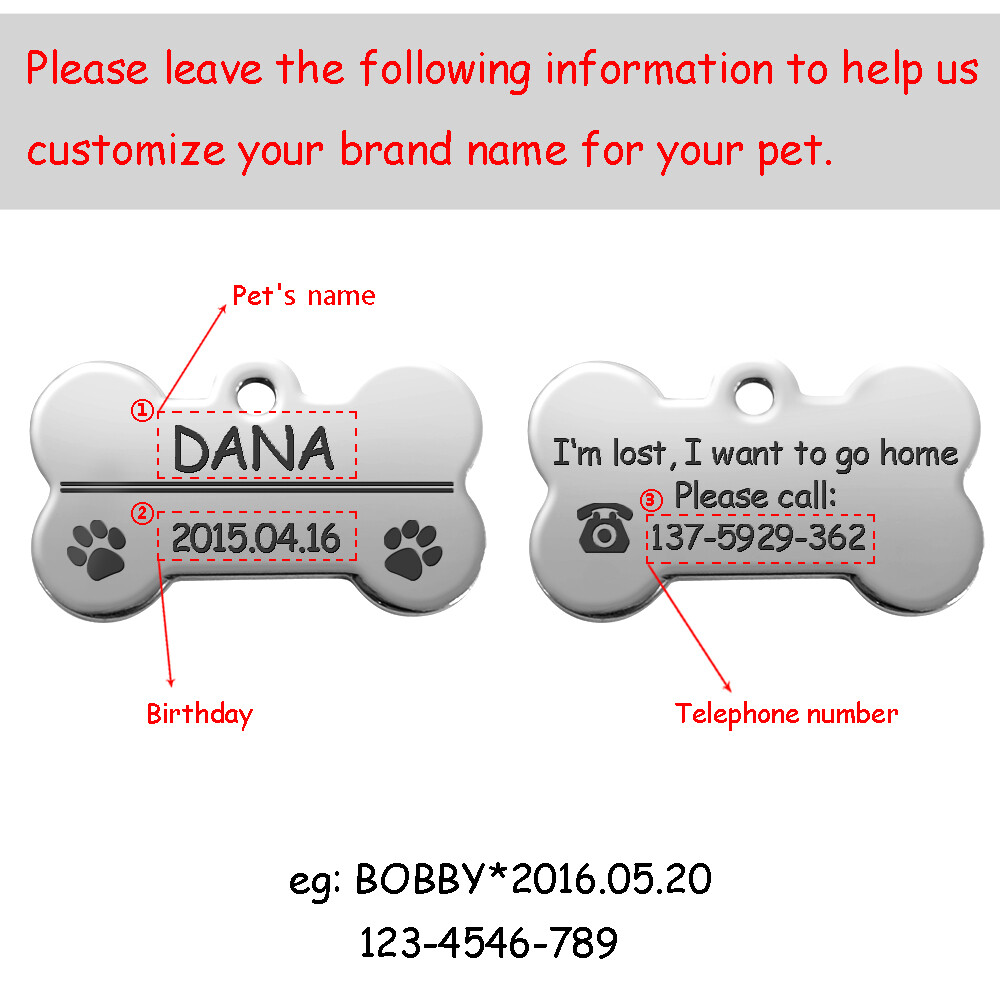 Stainless Steel Personalized Pet ID Tag Dog Name Tags Custom Any Name & Text