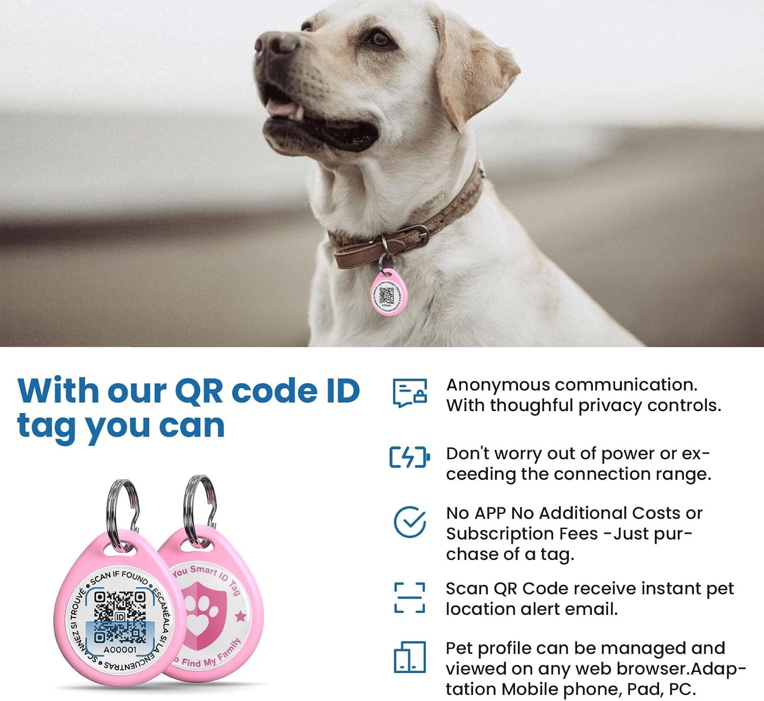 Dog Tags Personalized, QR Code Pet ID Tags for Dog Collar, Online Profile, Sc…