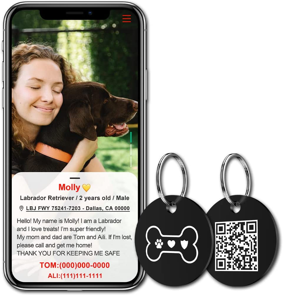 Stainless Steel QR Code Pet ID Tags with Online Profile for Instant Pet Location