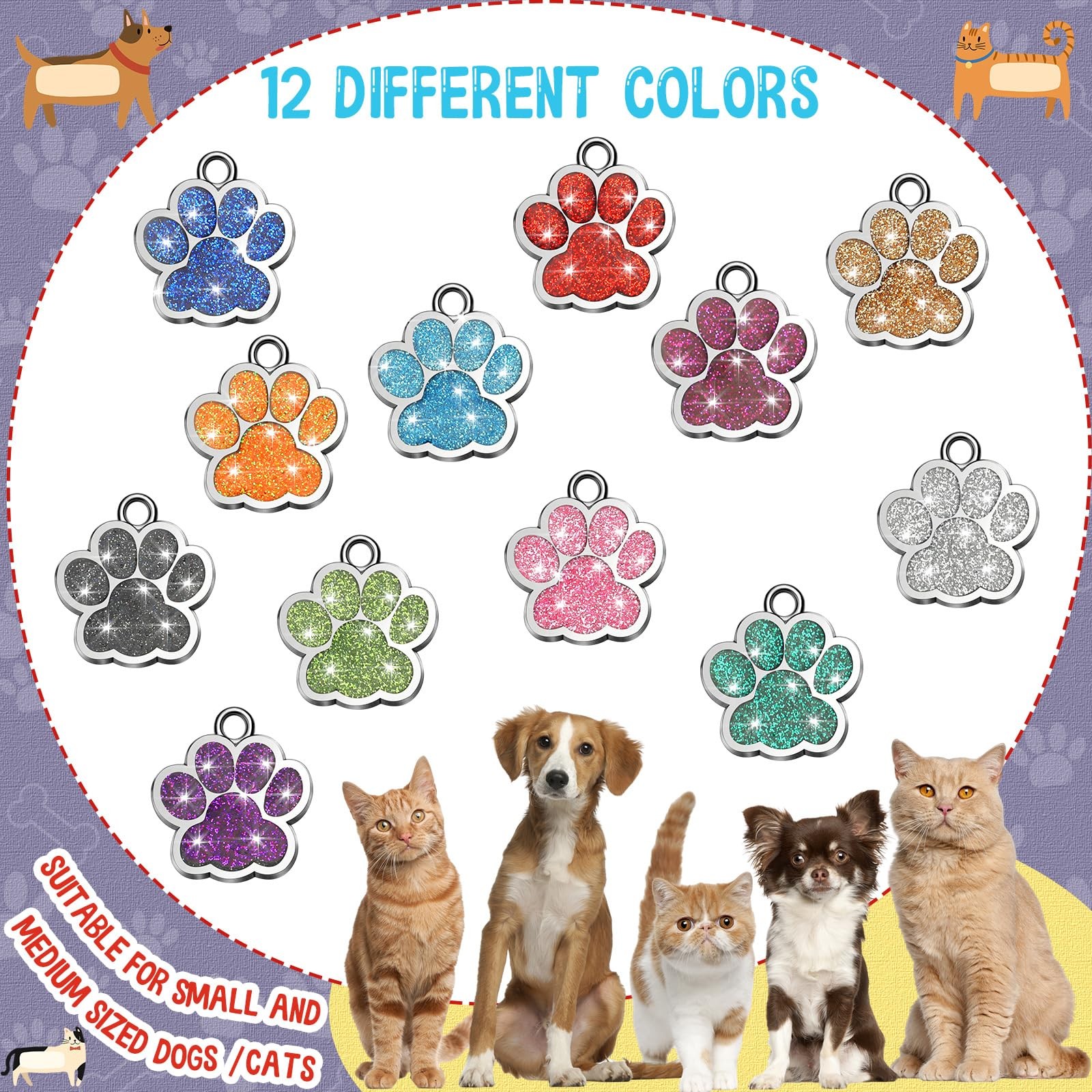 Abbylike 60 Pcs Personalized Paw Print Pet Tag for Dogs and Cats, Blank Pet I…