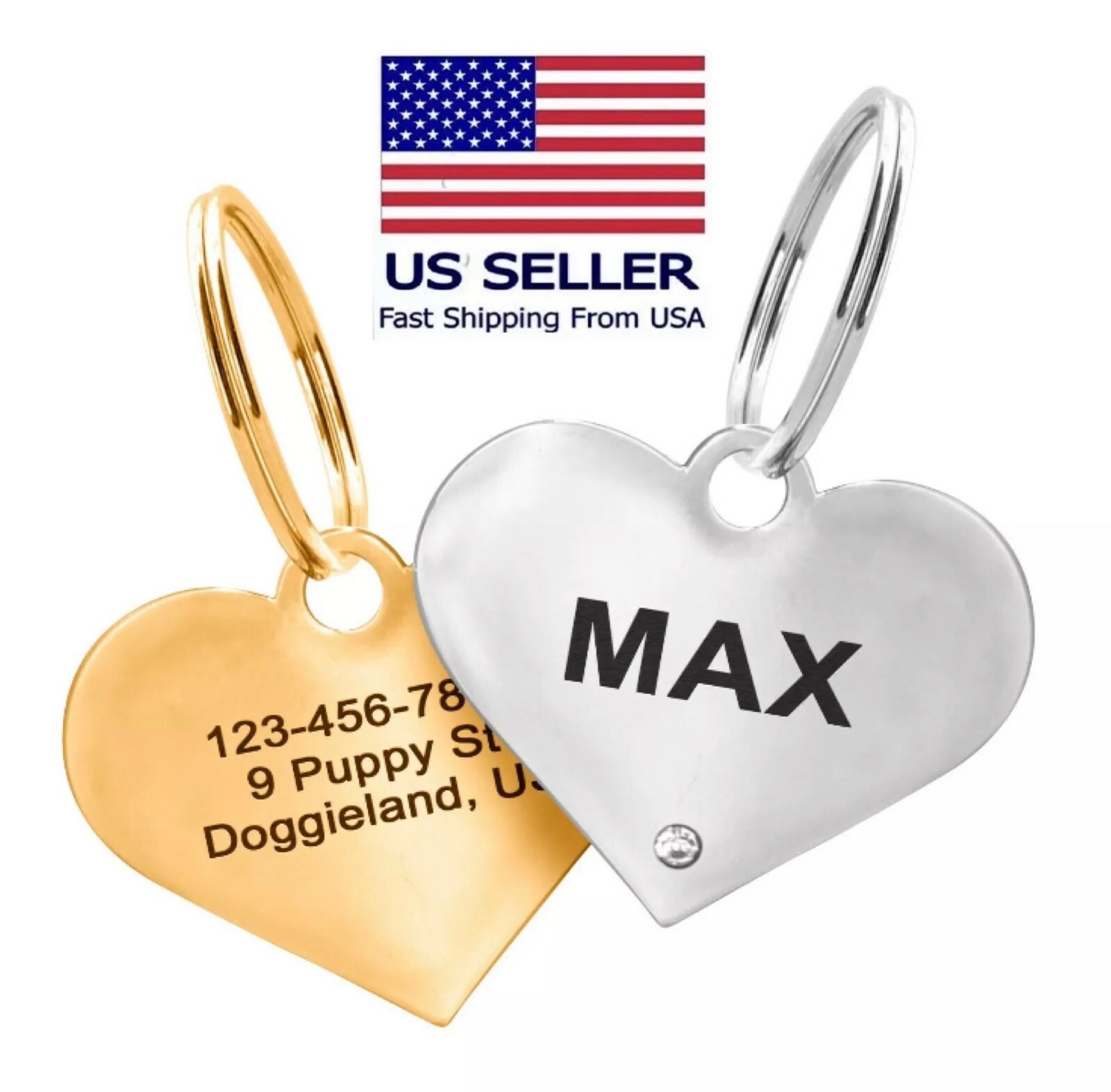 Custom Shiny Heart Cute Pet Tag Sparkling crystal bling name Boy & Girl Dog tag