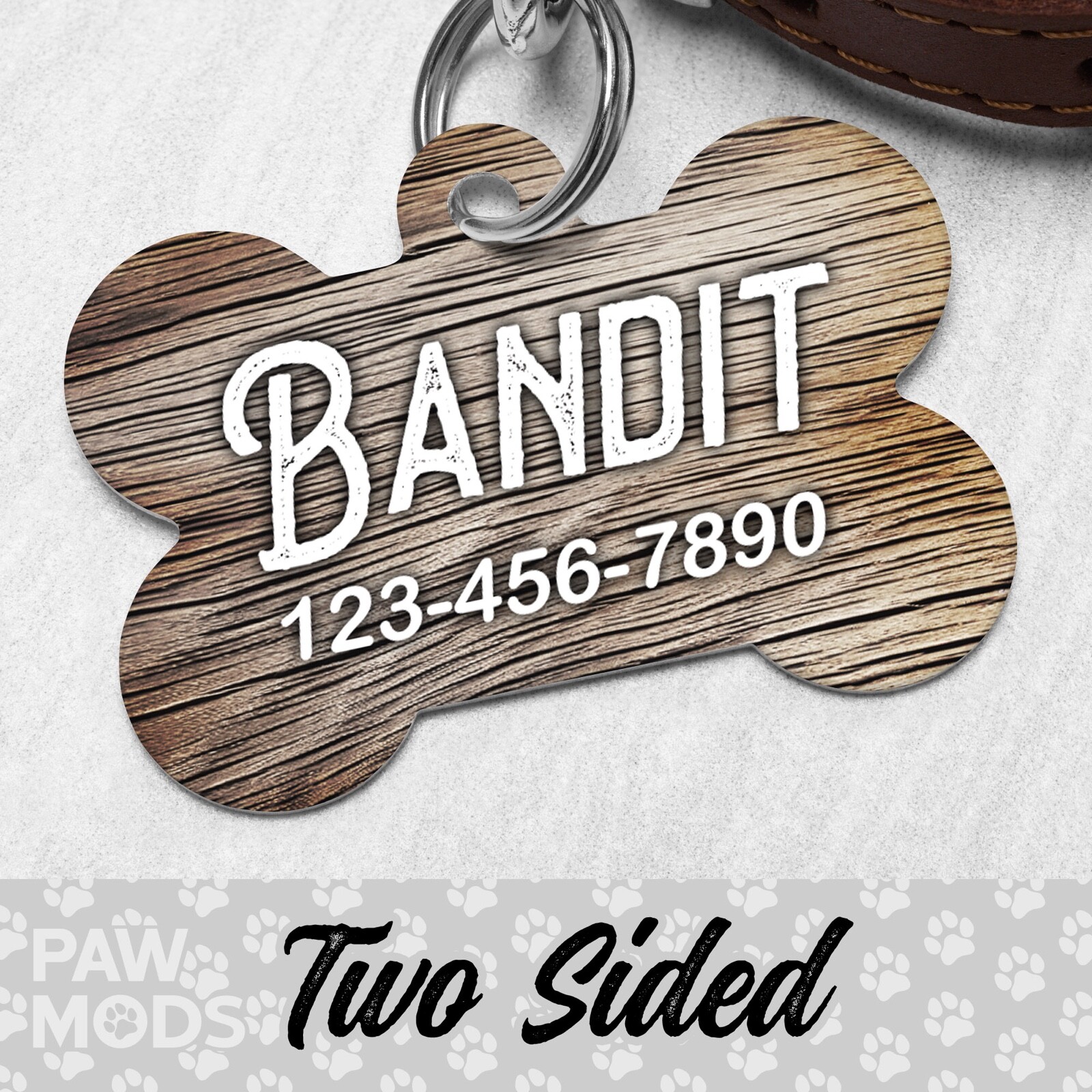 Faux Rustic Wood Dog Tags for Dogs, Pet ID Tags, Custom Personalized Puppy Tag