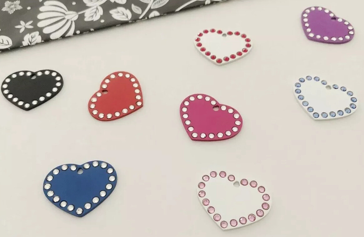SMALL Crystal Heart Shaped Custom Pet ID Name Tag Cat Dog FREE ENGRAVE/POST