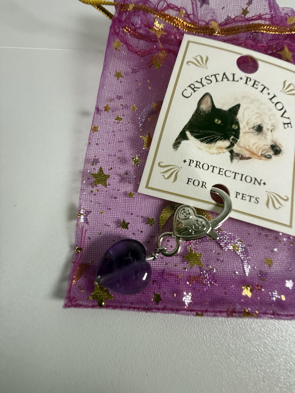 AMETHYST Pet Protection Collar Charm – Cat Dog Heart Shaped