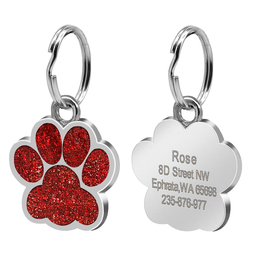 Custom Personalized Dog Tags Round Bone Paw Print Disc Free Engraved Cat ID Tag