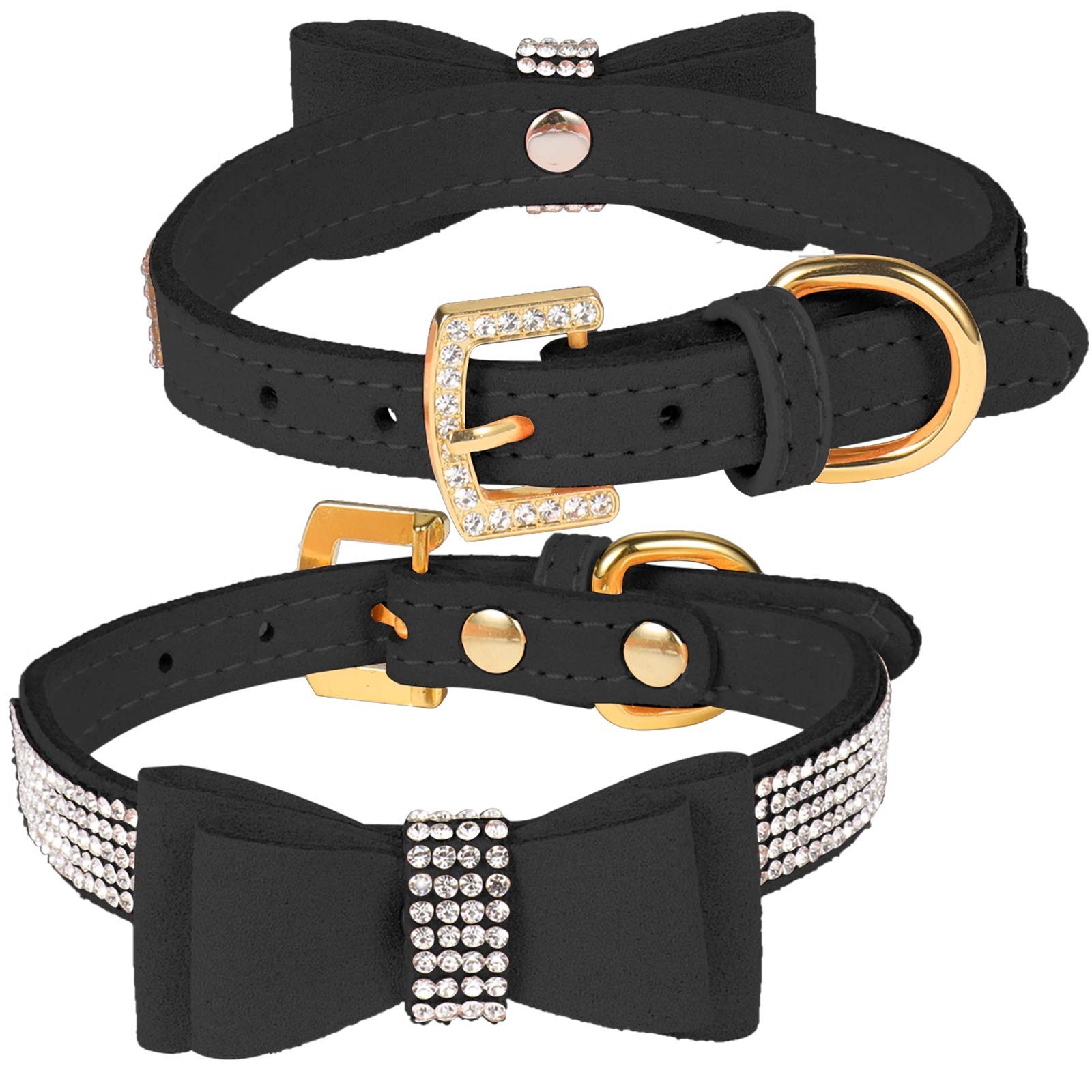 Crystal Dog Collar/Cat Collar Velvet Leather with Bow-Knot Tie Rhinestone Pup…