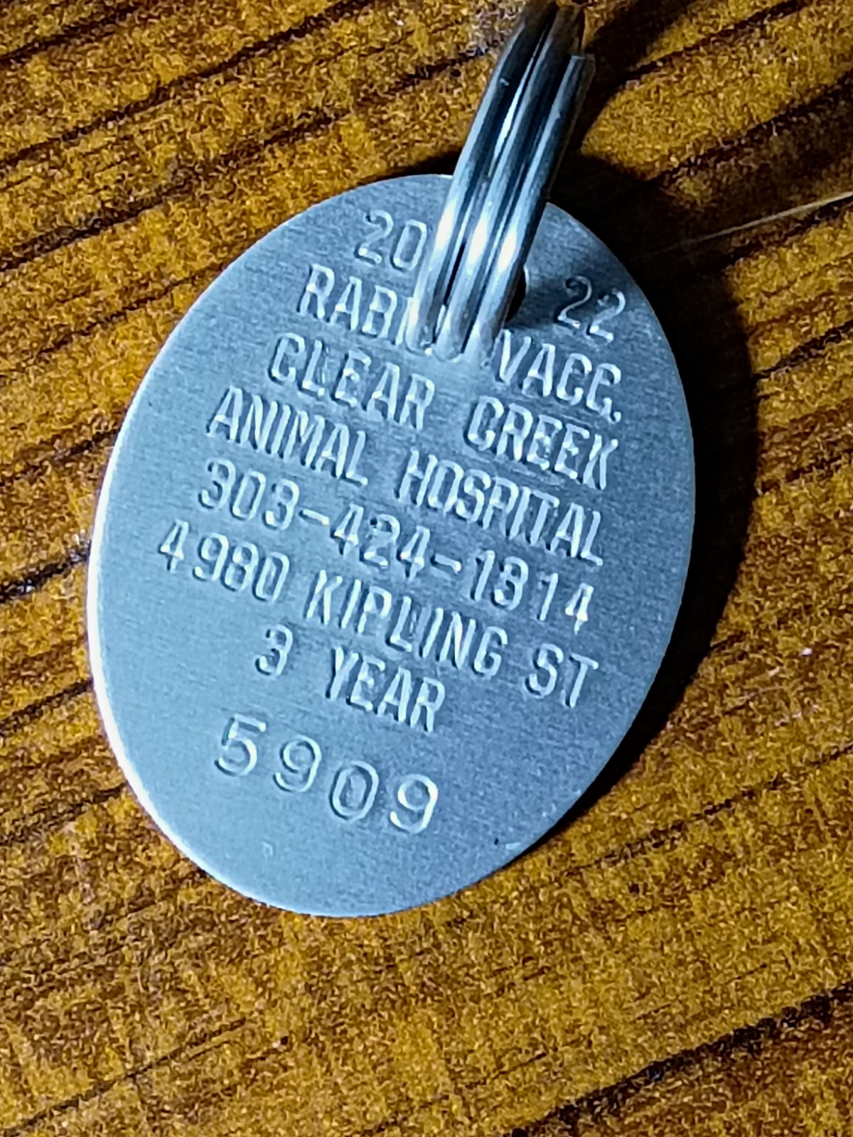 Silver Clear Creek Colorado Rabies Vaccination Tag From 2022