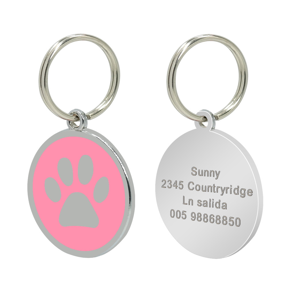 Paw Print Personalized Dog Tag Custom Name ID Collar Tag Engraved Free Clicker
