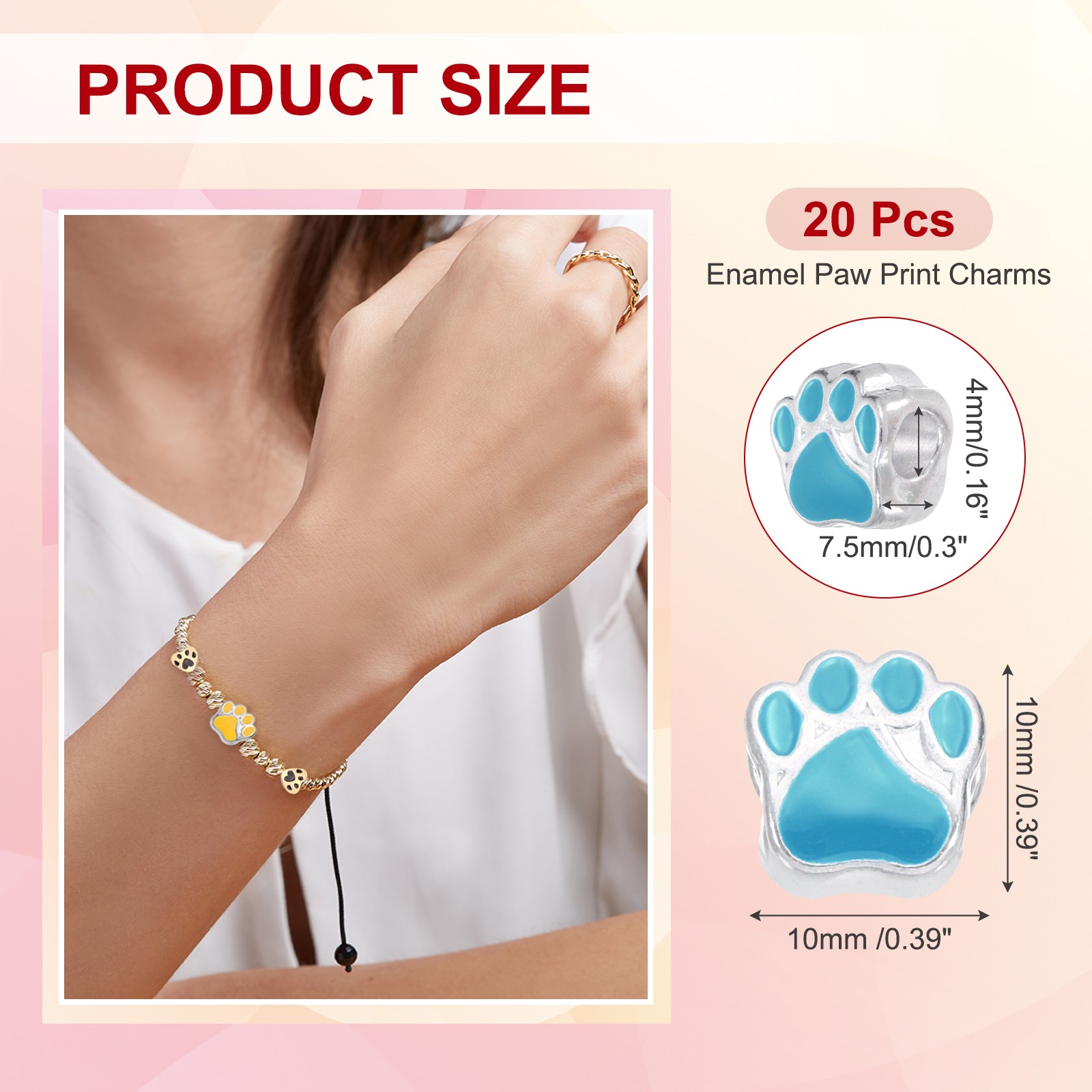 Enamel Paw Print Charms, Alloy Dog Cat Paw Large Hole Beads, 20Pcs(Blue)