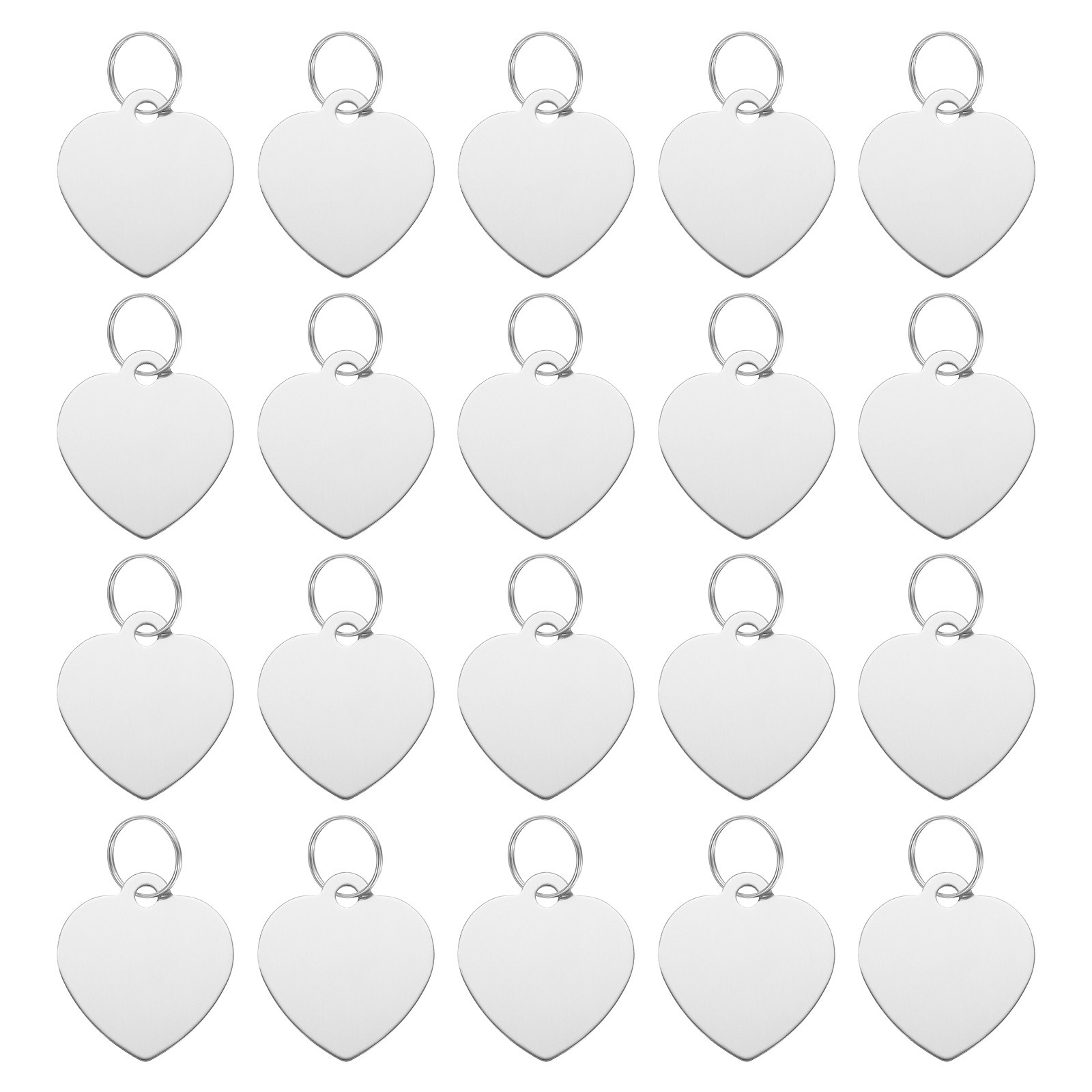 Pet ID Tags, Engraving Tags, Heart-Shape Dog ID Tag, Silver Blank Tags, 20pcs