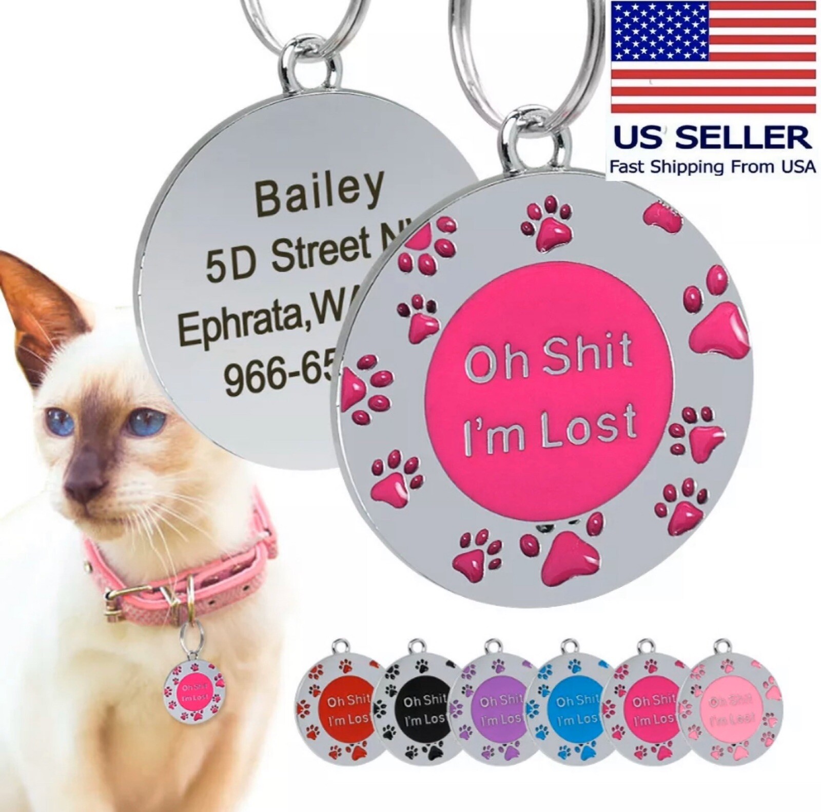 Oh Sh*t I’m Lost Custom Pet Tag ID Name Dog Collar Engraved Funny Tag Split Ring