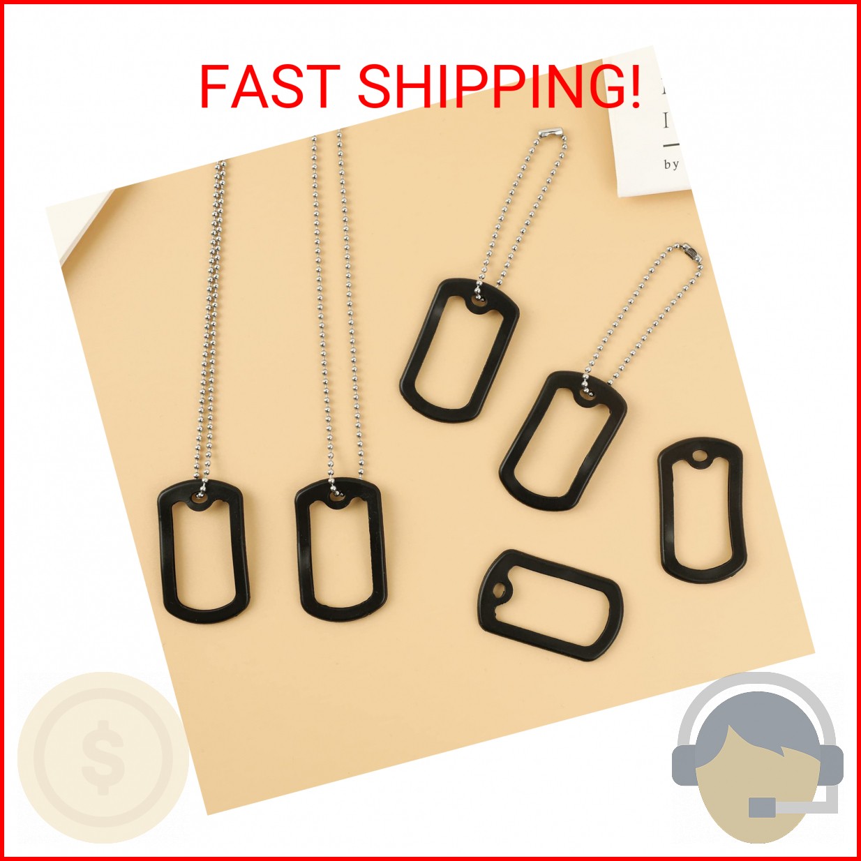 10 Pack Dog Tag Silencers, Black Engraved Tag Silicone Case with 4 Chains Army D