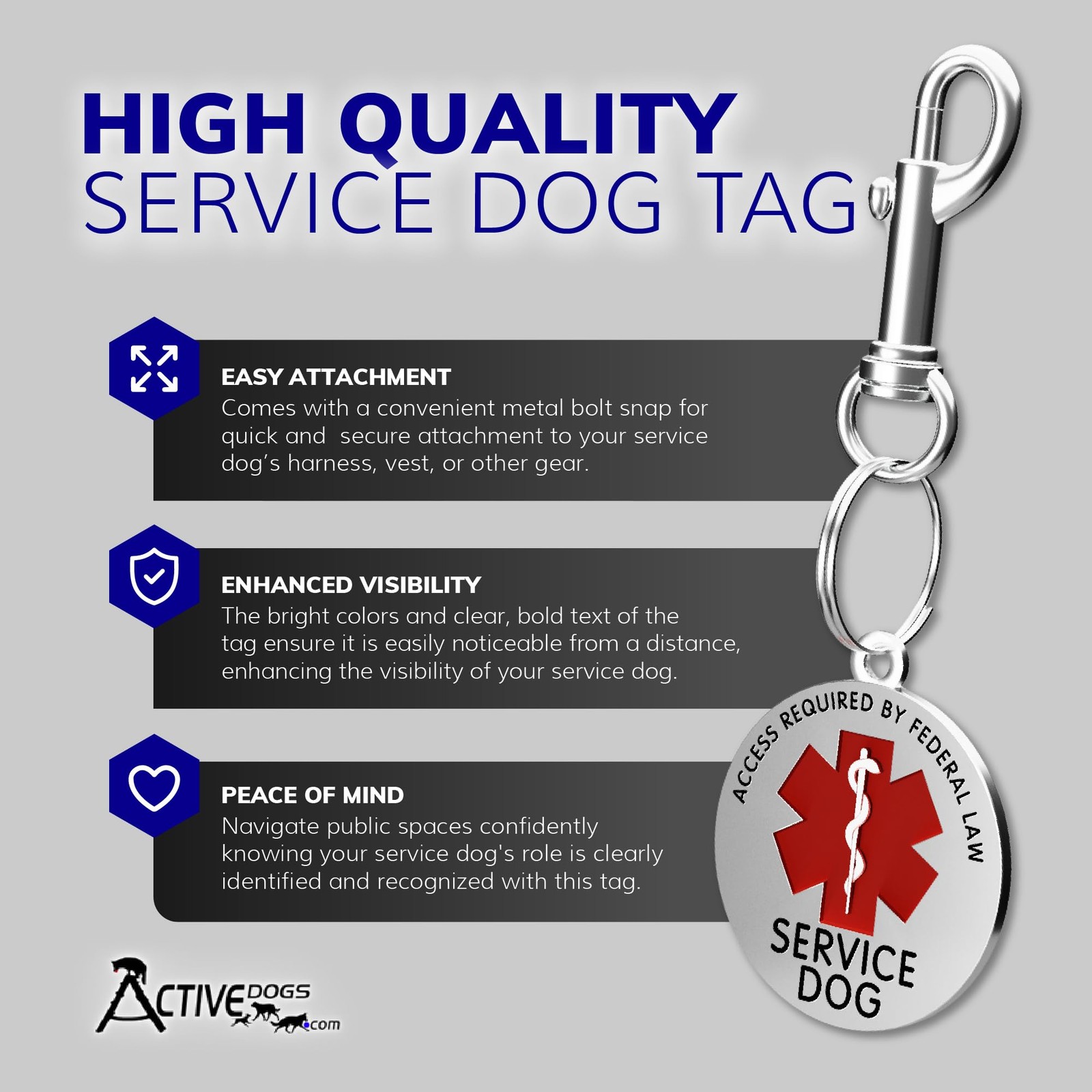 ActiveDogs Service Dog ID – Medical Alert Tag for Collar, Vest or Harness – D…
