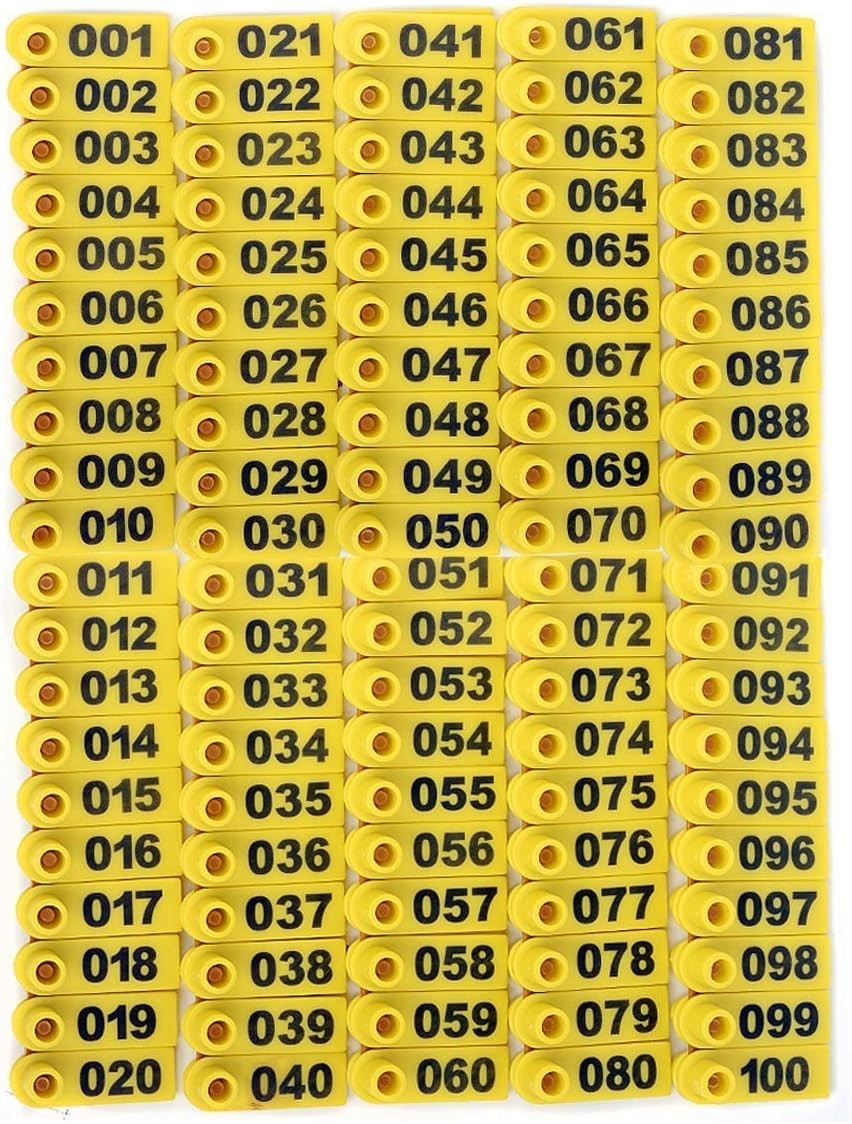 Livestock Plastic Ear Tags 001-100 Number for Pigs Cattle Sheep Farm Use