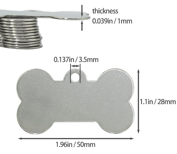 Stainless Steel Bone Shape Dog Tags Engraving Blanks with Key Rings 15 Pack