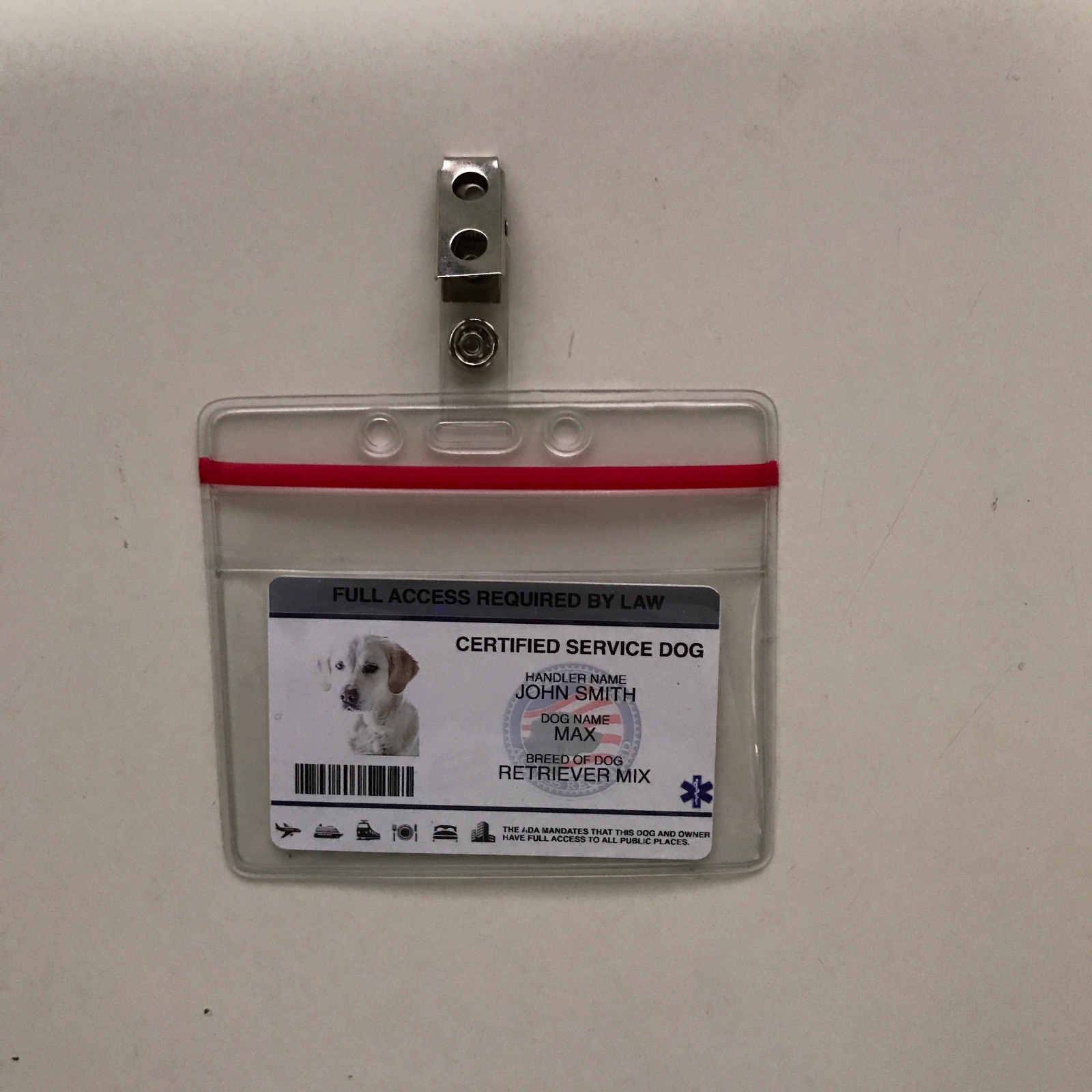 Customize Service Dog ID Card Badge ESA ADA EMOTIONAL SUPPORT THERAPY Zip Lock