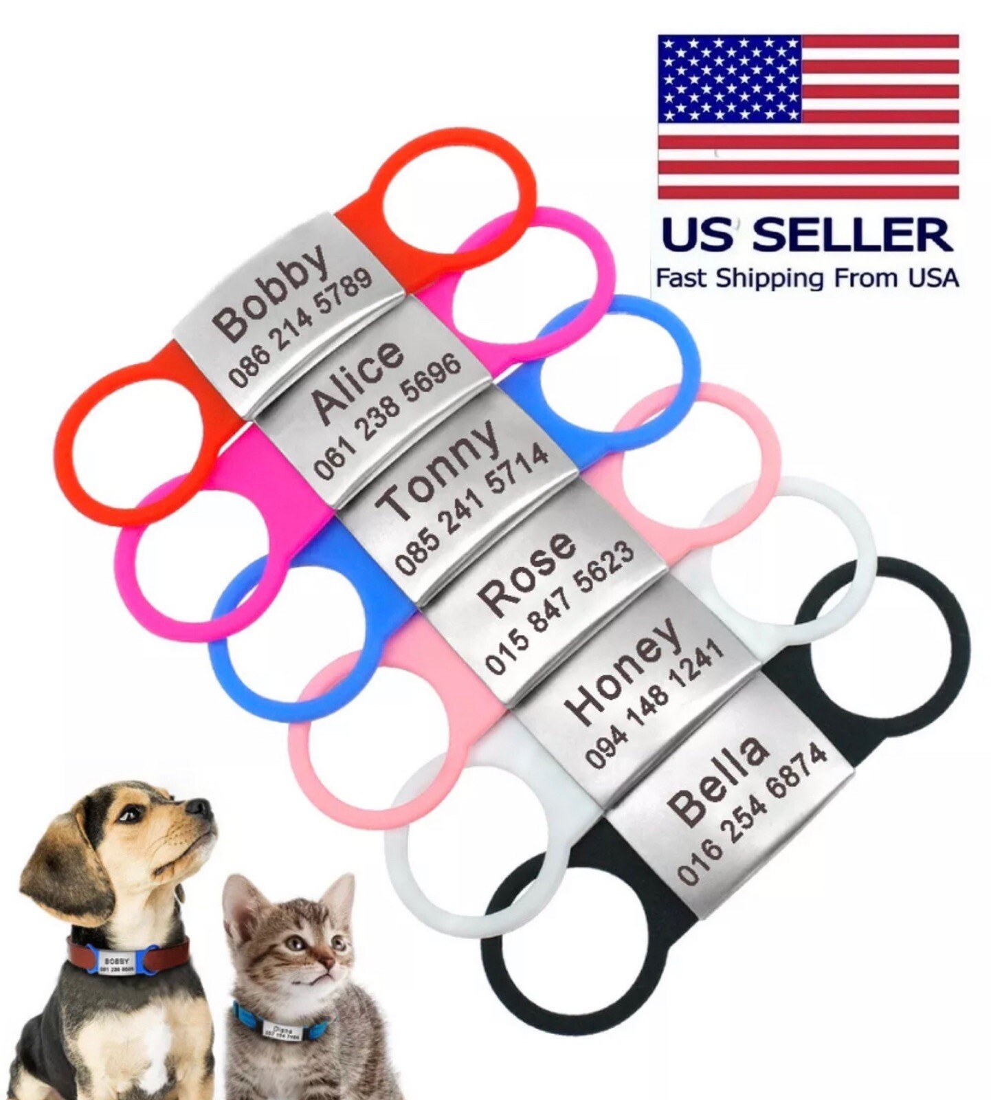 Personalized Slide on Pet Dog Cat Tags ID Engraved Name Custom Puppy Collar