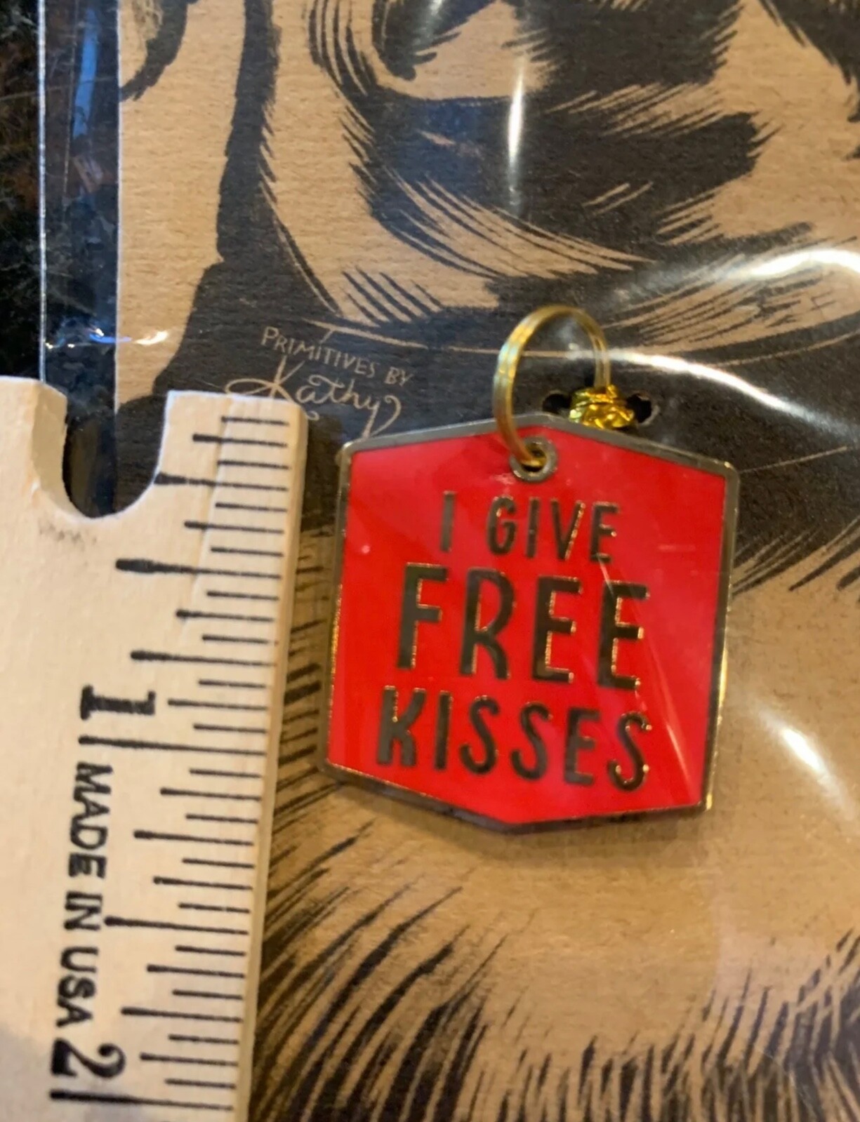 Primitives by Kathy I GIVE FREE KISSES Metal Enamel Collar Pet Charm Dog Puppy