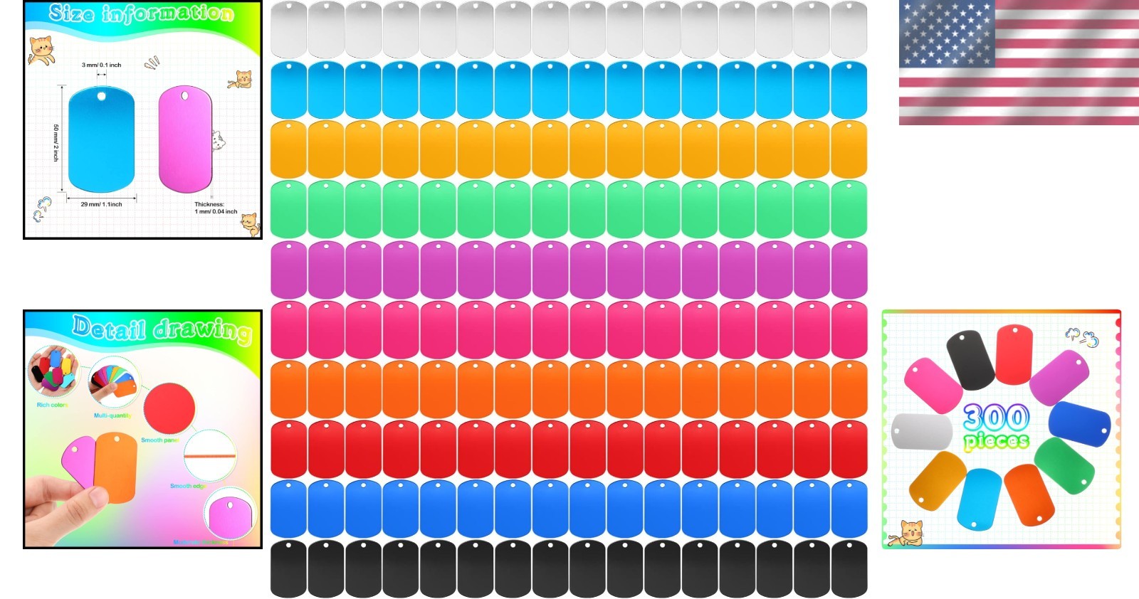300 Blank Aluminum Tags, Metal Stamping, Assorted Colors