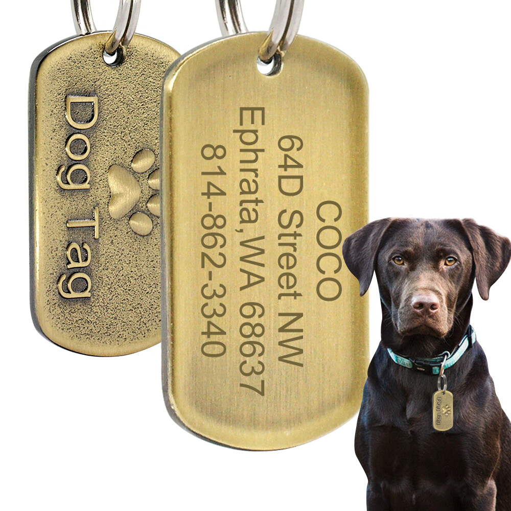 Custom Dog Military Tags Personalized Engraved Dog Name ID Tags Retro Gold Tags