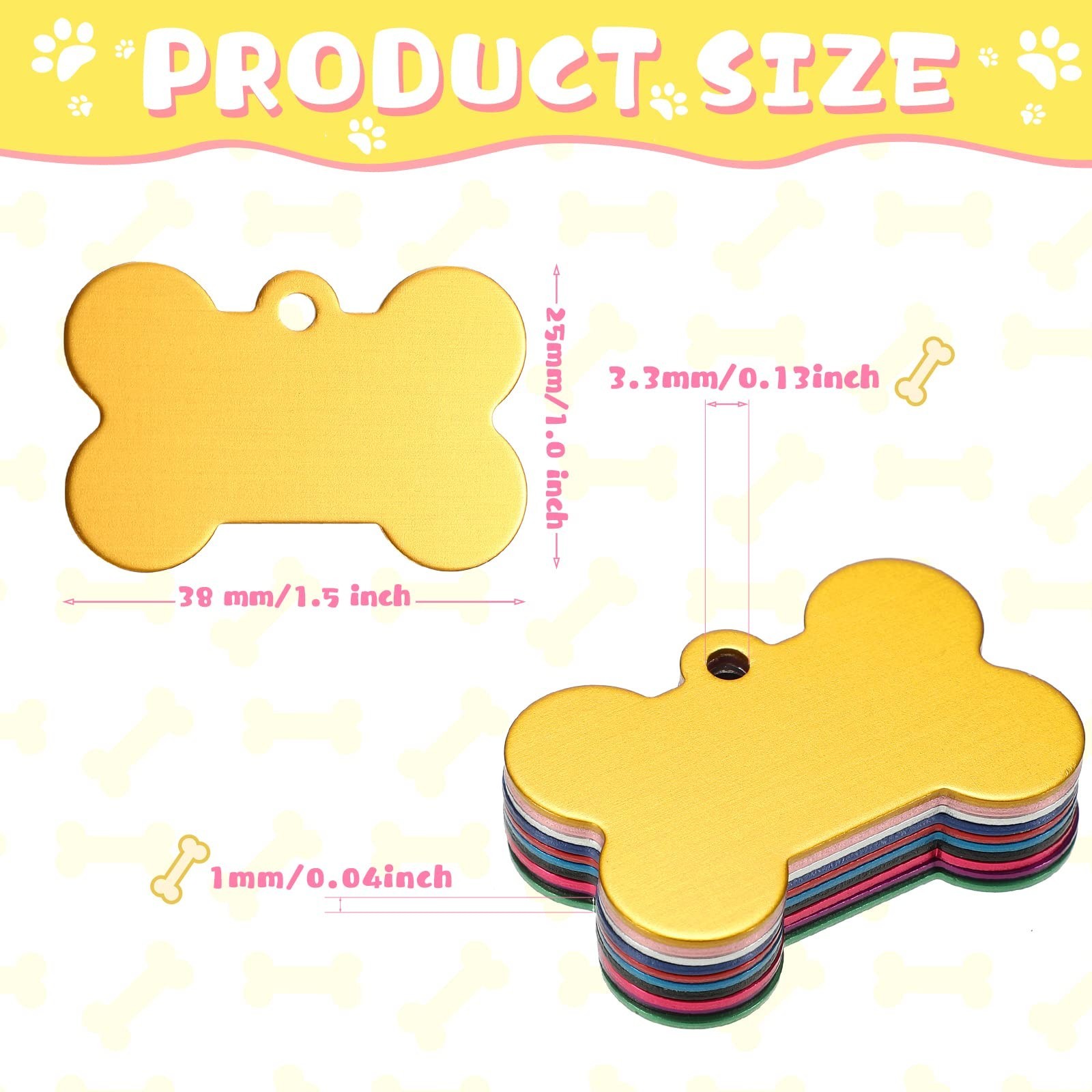 100 Pcs Blank Dog Cat Tags for Engraving, 38mm Aluminum Bone Shape, Colorful Dou