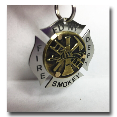 Maltese Cross Firefighter Fireman Pet ID Dog Name Tag Free Engraving Brass Nick