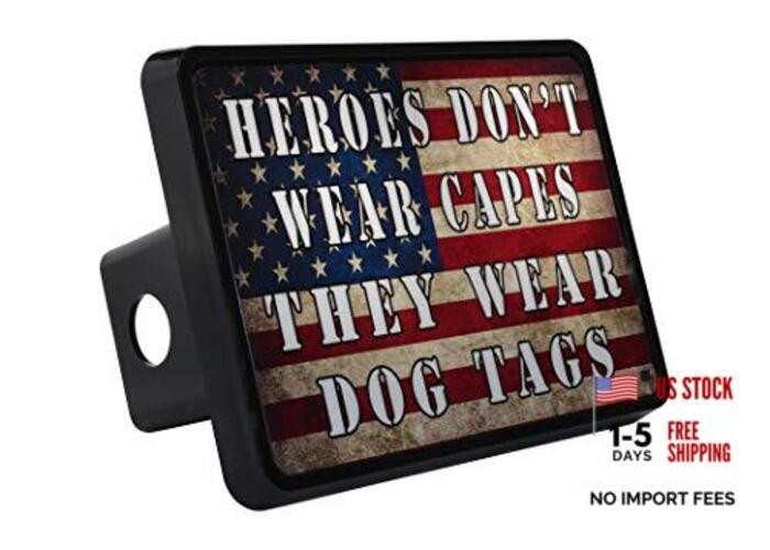 USA Flag Trailer Hitch Cover Plug US Patriotic Heroes Wear Dog Tags Military