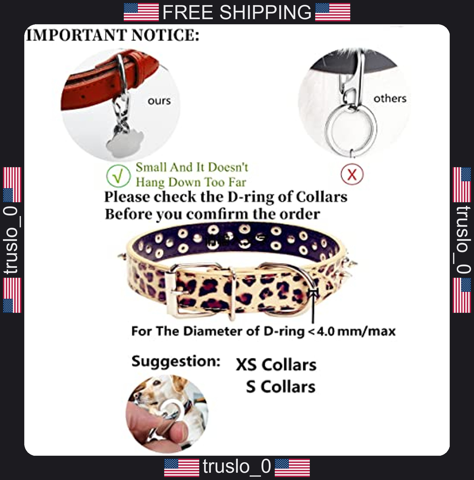 2 Pack Stainless Steel Pet Tag Clips for Small Dog Collars