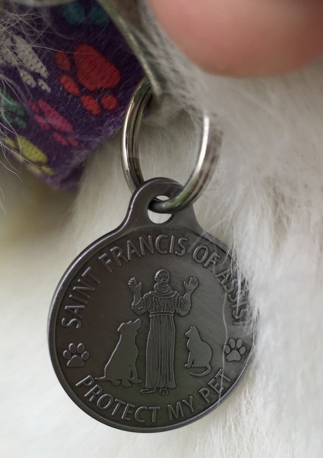 Saint Francis Protect My Pet Patron Saint Of Pets Dog Tag 1″ Charm Pewter Color