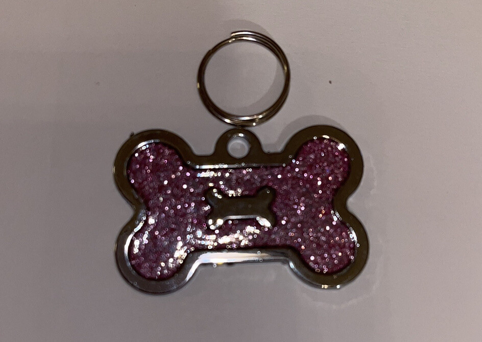 Fashionable Bone Shaped Female Pet ID Tag Pink Glitter With Dog Bone