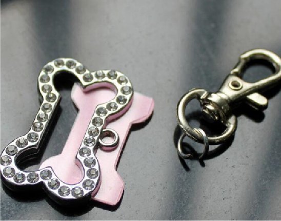 Pet ID Tag – Collar Charm – Mini Photo Frame – Zipper Pull – Rhinestones – Bone