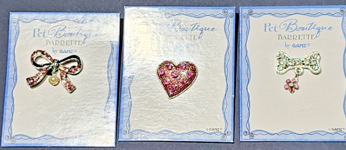 Pet Boutique Rhinestone 1″ Barrette by GANZ Love your Fur Baby 3 Pc Lot