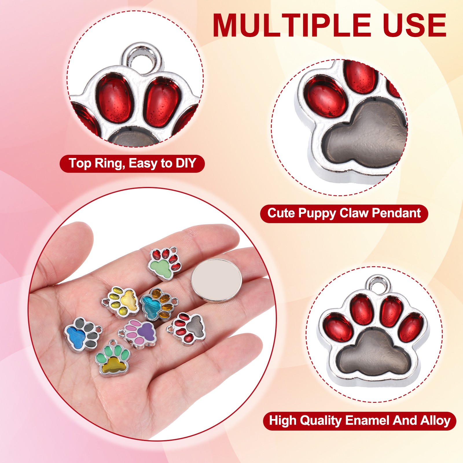 Enamel Paw Print Charm, 20Pcs Alloy Enamel Pendants, Black/Red