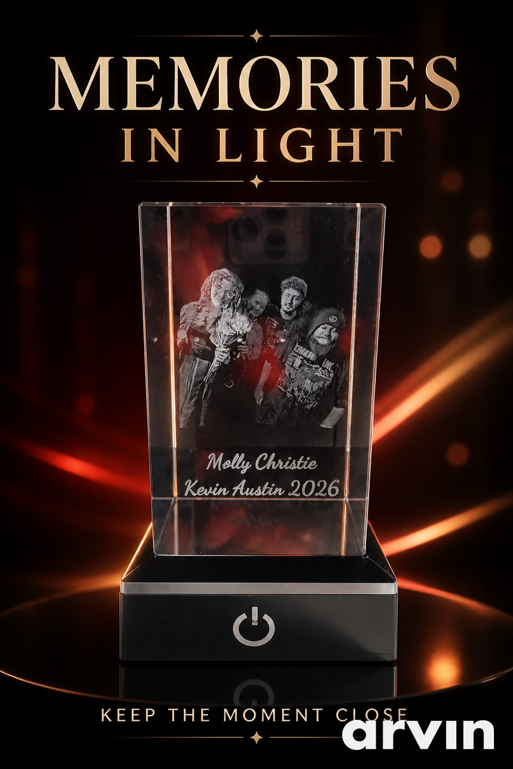 Crystal engraved with your pet photo Free LED light base
