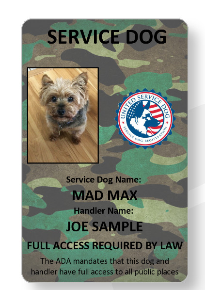 Camoflage theme Service Dog/Emotional support/Therapy Dog ID card