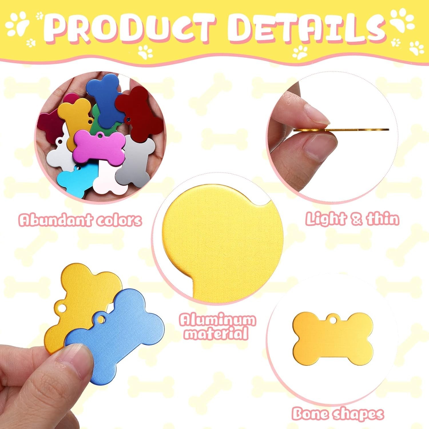 Durable 38mm Bone Shape Pet Tags – 200 Colorful Engraving Pendants for Pets