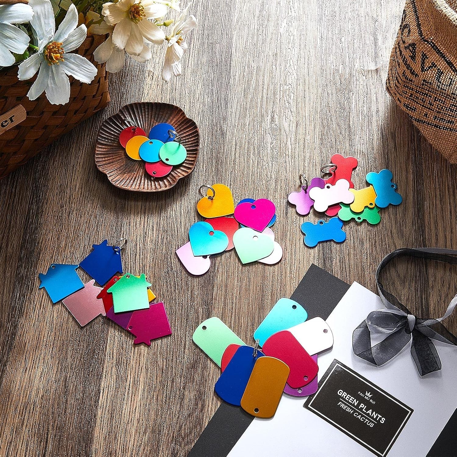 48 Pcs Blank Pet ID Tag Colorful Aluminum Dog Cat Badge Blank Round Heart Sta…
