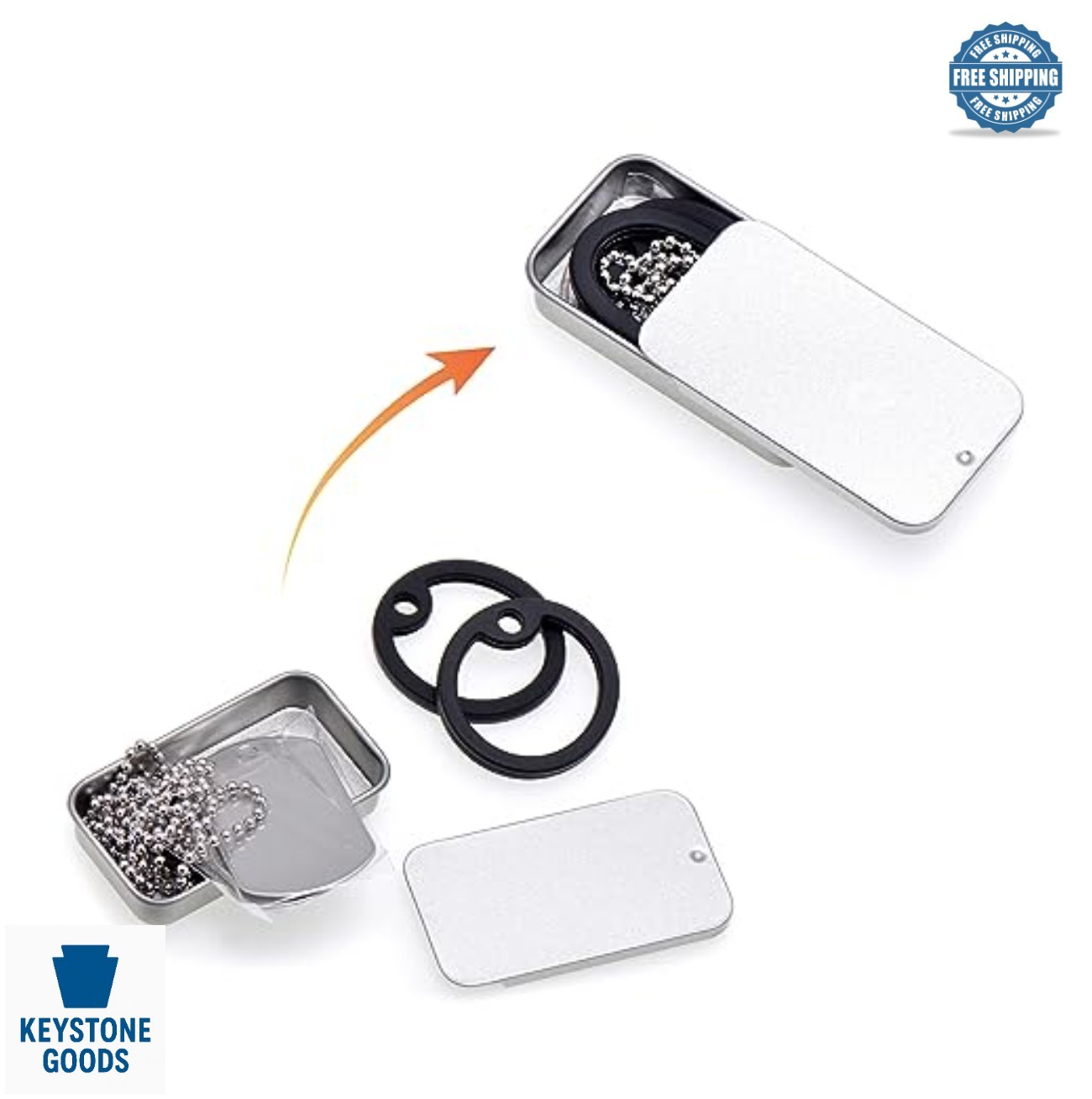 Stainless Steel Dog Tags Military Set 2 Pack Blank ID Tags Chains Silencers