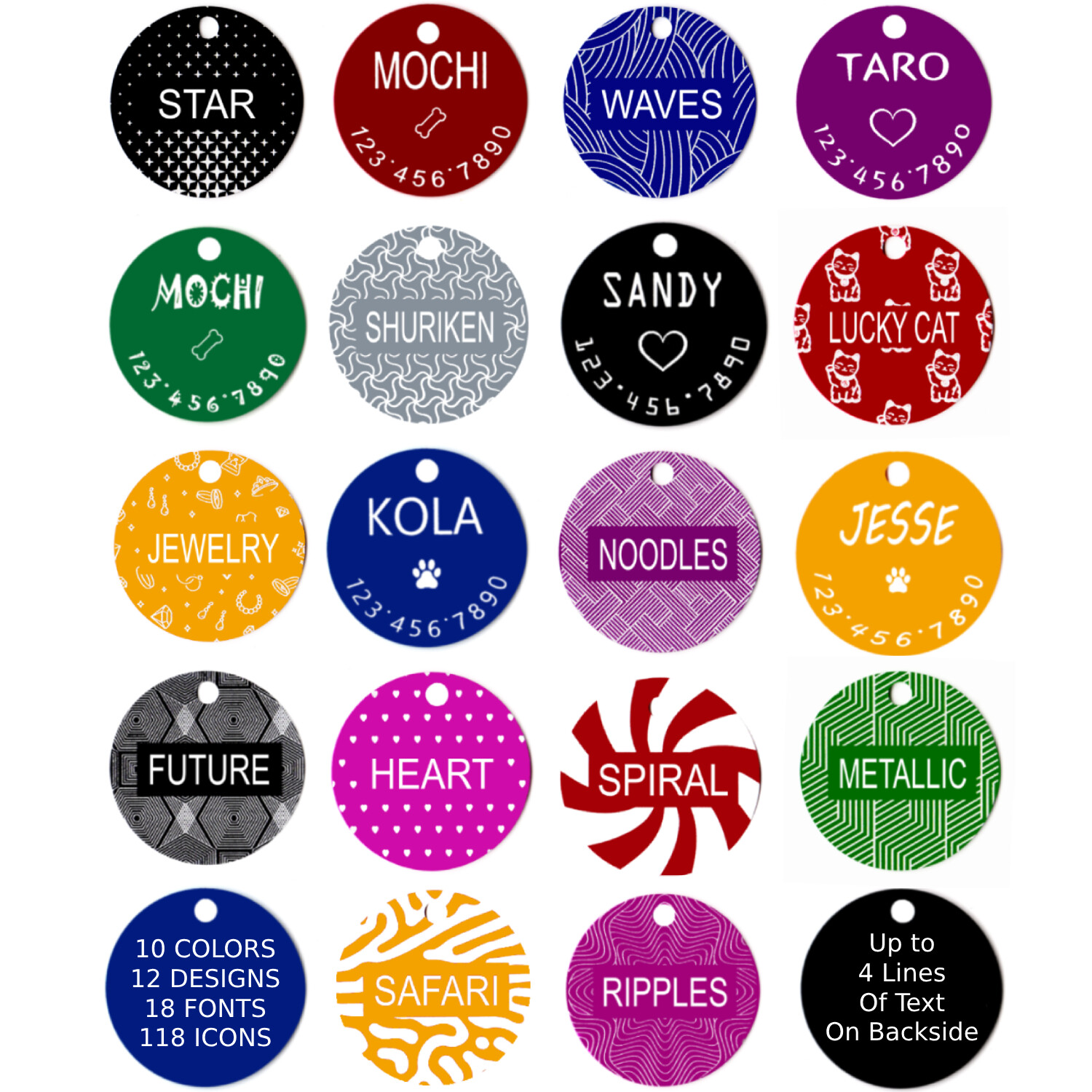 DOG CAT PET NAME ID TAG CUSTOM DESIGNER HANDMADE DOUBLE-SIDED ENGRAVED 15%+ OFF