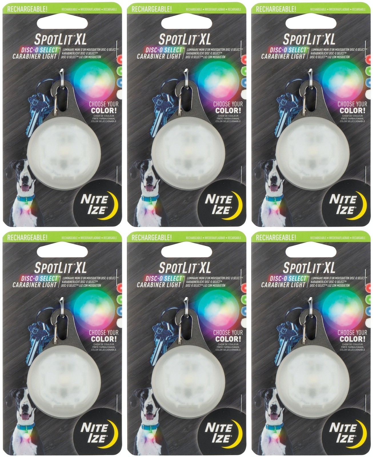 Nite Ize SpotLit XL Rechargeable Carabiner Light – Disc-O Select (6-Pack)