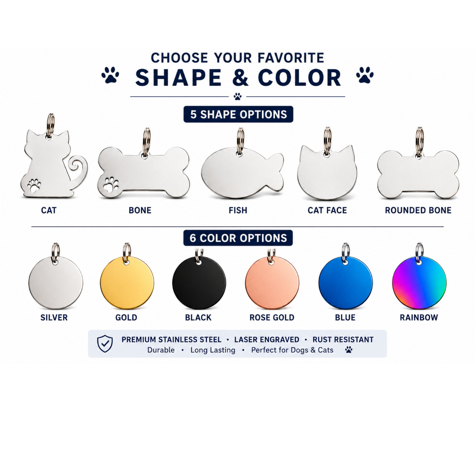 Personalized Pet ID Tag Custom Engraved Dog Cat Name Collar Tag Stainless Steel