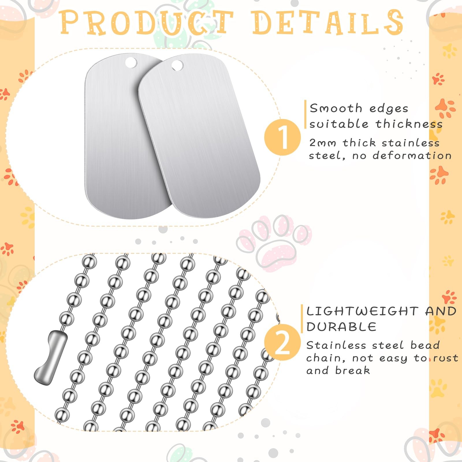 20 Pieces Military Dog Tags Set Including 10 Stainless Steel Army Blank Dog T…