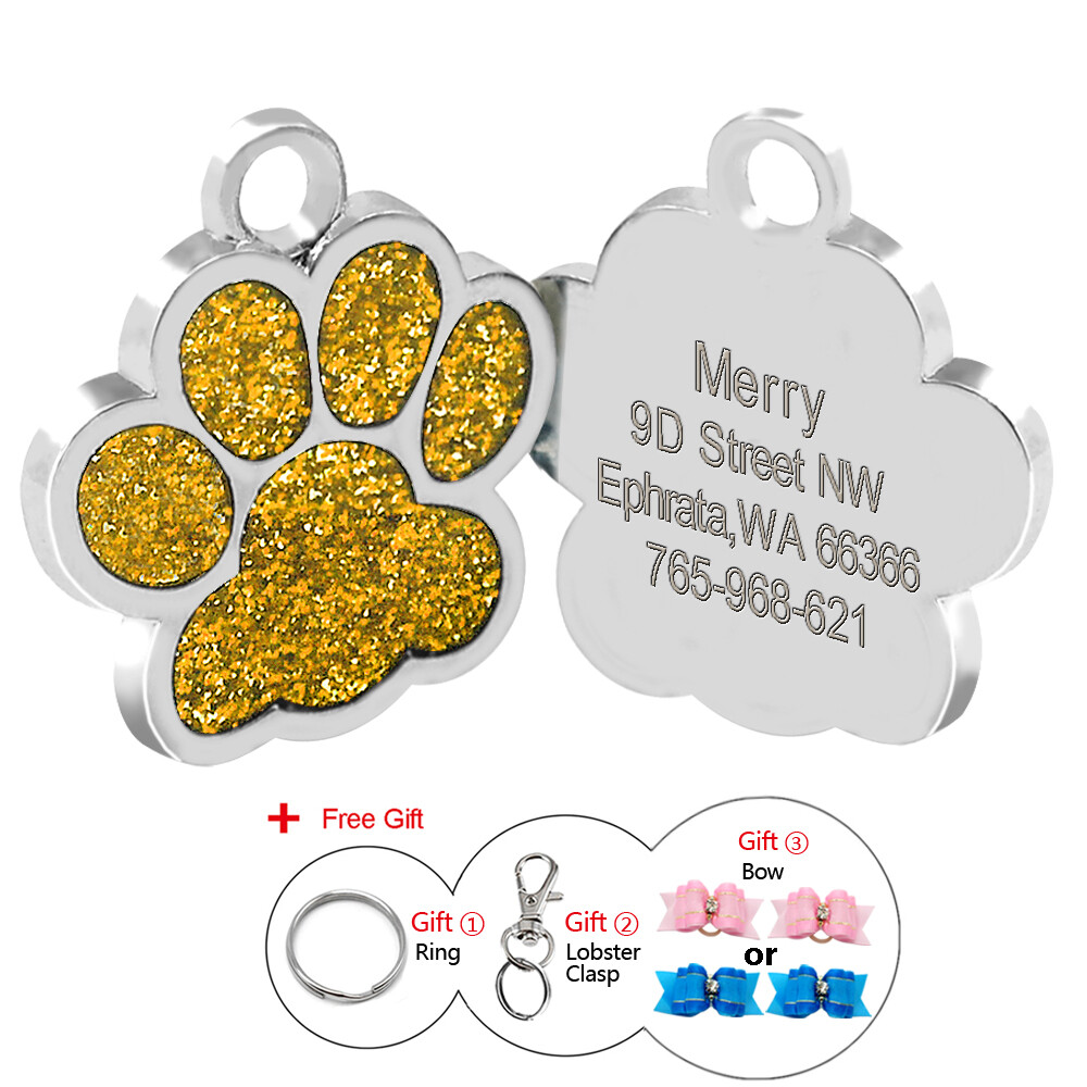 Glitter Paw Custom Dog Tags for Pets Engraved Pet Puppy Cat Name ID Collar Tags