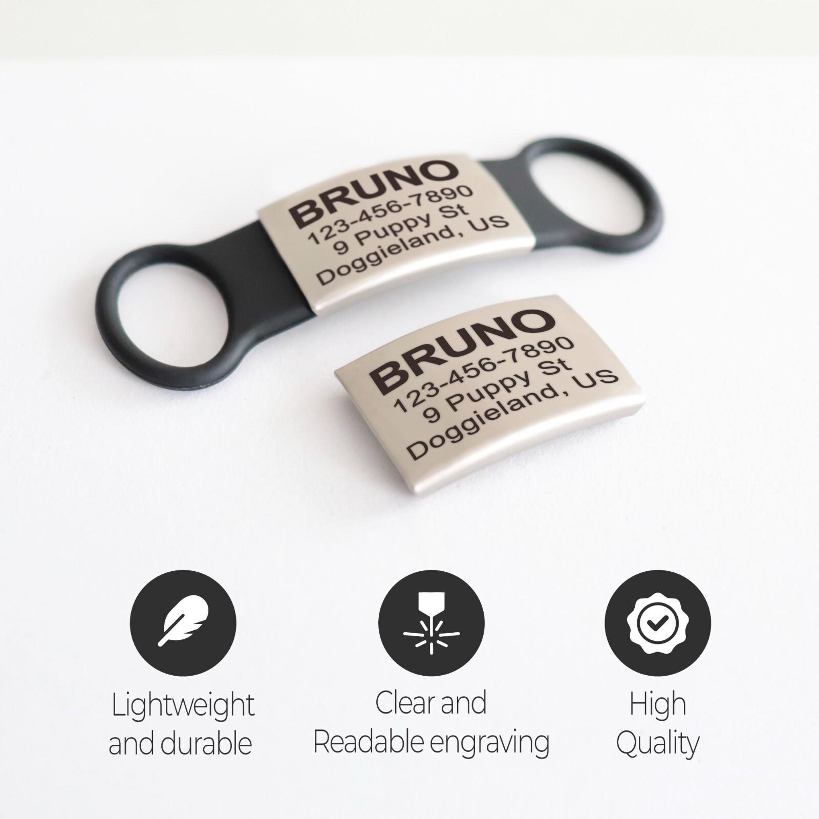 Dog ID Tags Personalized Engraved Slide on No Noise Name Collar Tag for Pets Cat