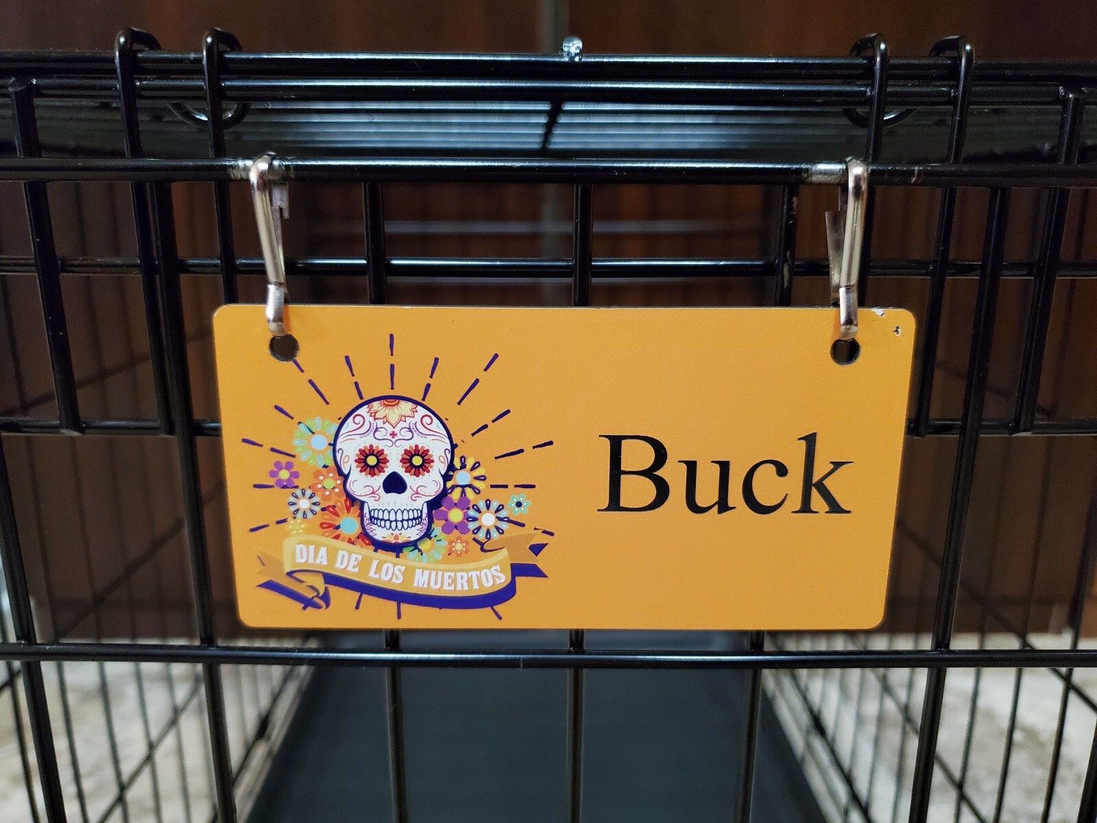 Dia De Muertos Yellow Design Personalized 5″ x 2.5″ Dog Crate Tag FREE SHIPPING